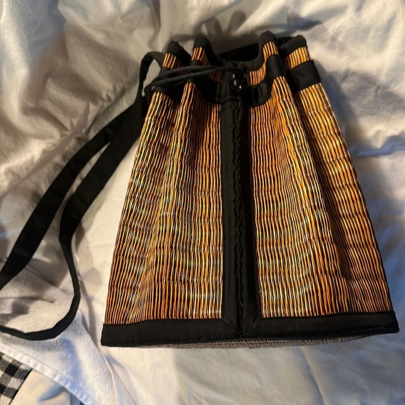 “Baskets of Cambodia” Bag 17” strap drop- bucket bag w/ cinch closure - Picture 1 of 8